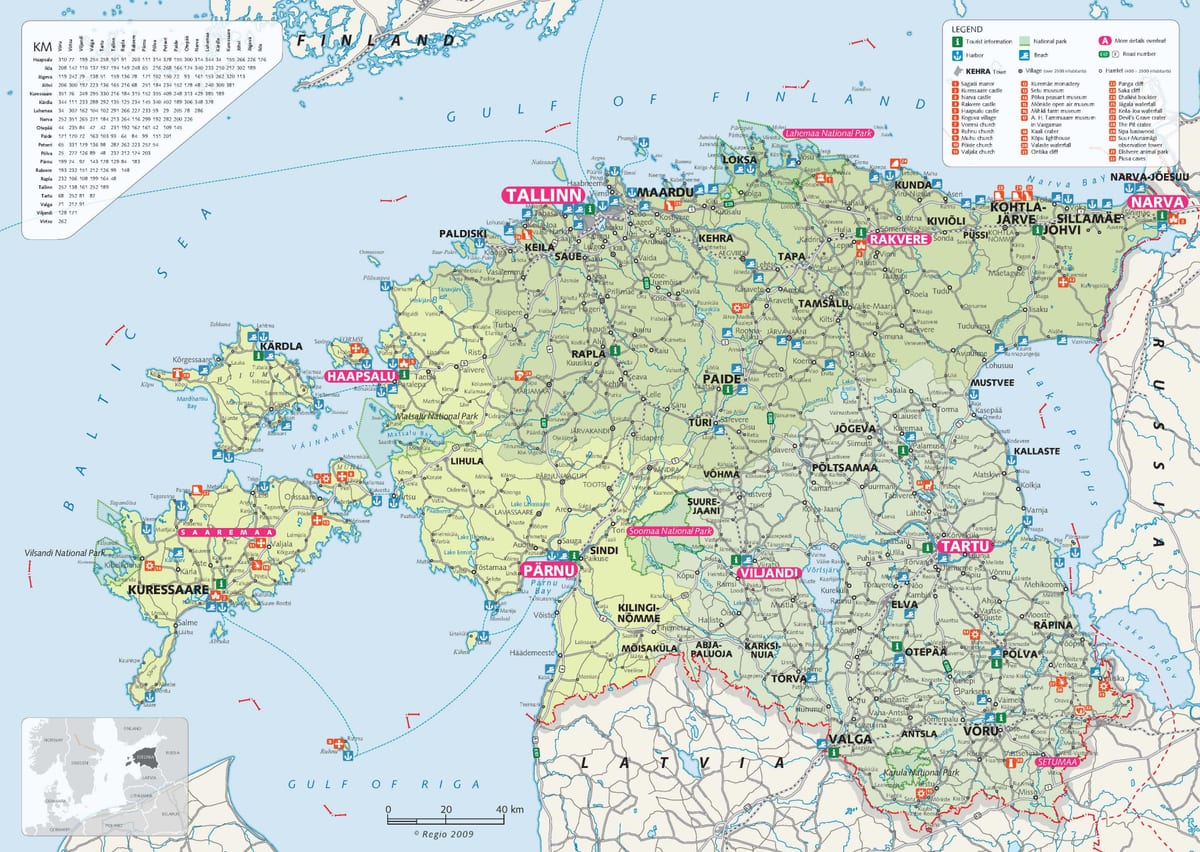 carte touristique de l'Estonie